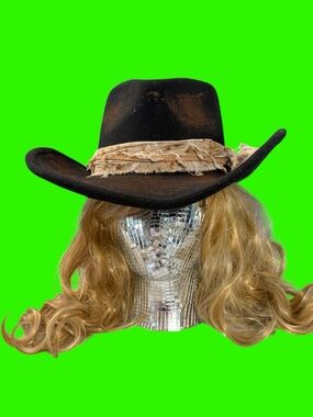 NWT Vintage Style Shapeable Black/Brown Cowgirl/Fedora Hat Distressed Feather